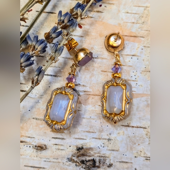 Victorian Lavender Opalite Milky & Swarovski Matte Lavender Crystal Earrings - Picture 4 of 6